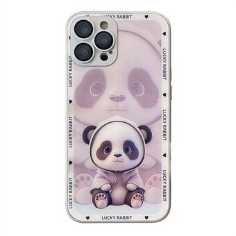 For iPhone 12 Pro Shadow Panda-mønster Herdet glass bakside TPU-rammebeskyttelse Telefondeksel med linsefilm