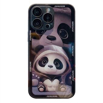 For iPhone 12 Pro Telefondeksel i herdet glass TPU-ramme Panda-mønster telefondeksel med linsebeskytter
