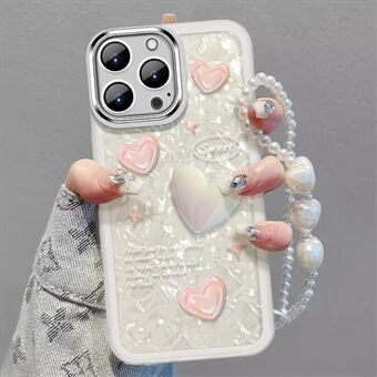 For iPhone 12 Pro Heart Decor TPU telefonveske Anti- Scratch mobiltelefondeksel med håndstropp