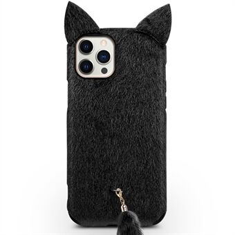 QIALINO plysjbelagt TPU-telefondeksel med fluffy kattør + halerem for iPhone 12 Pro Max