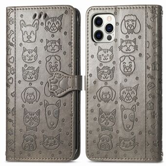 Imprinting Cat Dog Pattern PU Leather Stand Cover Case for iPhone 12 Pro Max