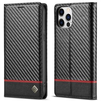 LC.IMEEKE Carbon Fiber Texture PU lær Stand med lommebok for iPhone 12 Pro Max 6,7 tommer