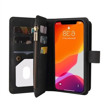 Skin-touch Feel Leather Stand Lommebok Telefonveske med flere kortspor og glidelåslomme for iPhone 12 Pro Max 6,7 tommer