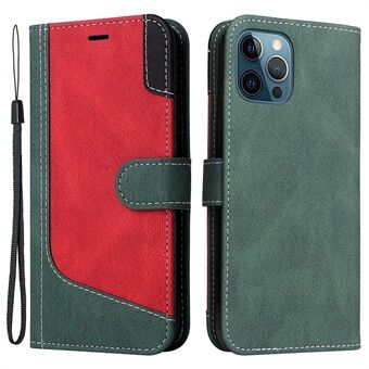 Skinnveske for iPhone 12 Pro Max 6,7 tommer, trefarget skjøting sammenleggbart Stand Lommebok telefondekselbeskytter med stropp
