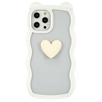 For iPhone 12 Pro Max 6,7 tommers anti- Scratch telefonskall Søt hjertebjørn øredekor Avtagbart 2-i-1 PC+TPU mobiltelefondeksel