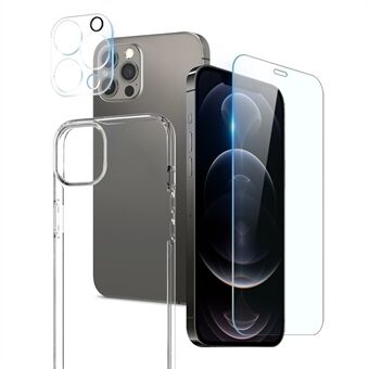 NORTHJO For iPhone 12 Pro Max 6,7 tommer ultratynt krystallklart telefondeksel med skjermbeskytter i herdet glass og kameralinsedeksel bak