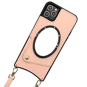 For iPhone 12 Pro Max 6,7 tommers kortholder Telefonveske Fish Tail Design PU-skinnbelagt TPU Speildesign Beskyttende deksel med skulderstropp