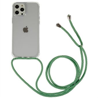 For iPhone 12 Pro Max 6,7 tommers gjennomsiktig telefondeksel med justerbar lanyard Anti-kollisjon TPU + Akryl bakdeksel