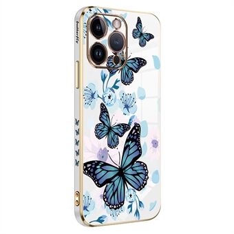 RZANTS Elektropleringstelefondeksel for iPhone 12 Pro Max 6,7 tommer, blå sommerfugltrykt TPU-bakdeksel