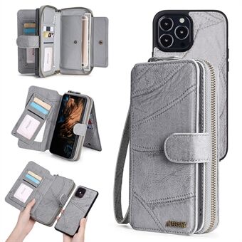 MEGSHI 004-serien for iPhone 12 Pro Max 6,7 tommers avtakbar lommebok med glidelås PU- Stand telefondeksel