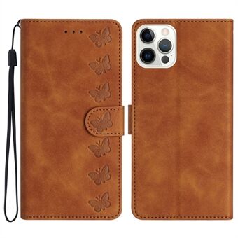 For iPhone 12 Pro Max 6,7 tommer Butterfly-påtrykt telefonveske Sammenleggbart Stand Lommebokdeksel i skinn