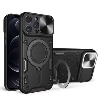 For iPhone 12 Pro Max 6,7 tommers skyve kameralokk Bakdeksel Free Rotation Kickstand PC + TPU telefondeksel