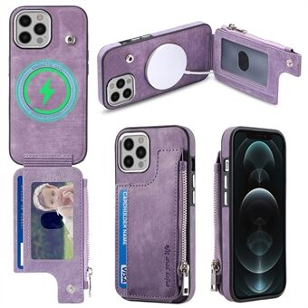 For iPhone 12 Pro Max 6,7 tommers deksel PU-skinn+TPU magnetisk telefondeksel med lommebok med glidelås