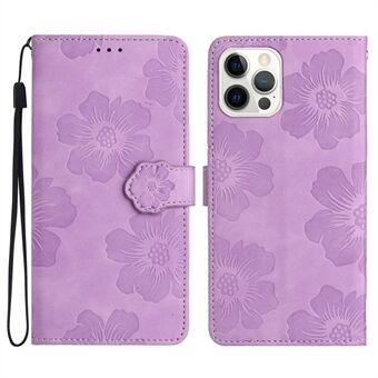 For iPhone 12 Pro Max 6,7 tommer Blomster Imprint Telefonveske PU-skinn lommebokdeksel med Stand