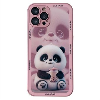 Scratch deksel for iPhone 12 Pro Max Milk Tea Panda-mønsterutskrift Herdet glass+TPU-telefondeksel med linsefilm