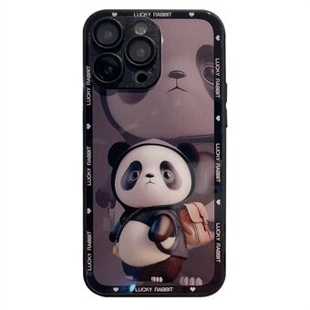 For iPhone 12 Pro Max Anti-Fingeravtrykk Glass + TPU telefonskall Metal Paint Edge Panda Decor Telefonveske