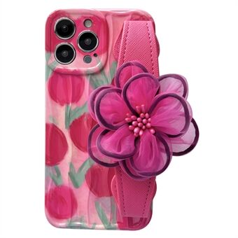 For iPhone 12 Pro Max TPU Shell Anti- Scratch Telefonveske Mobiltelefondeksel med Gaze Flower Leather Armbånd