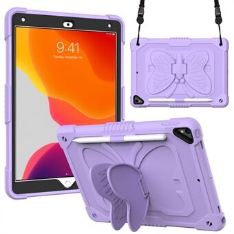 Butterfly Shape Kickstand Design Ensfarget PC + Silikon støtsikkert nettbrettdeksel med skulderstropp for iPad 10.2 (2021)/(2020)/(2019)
