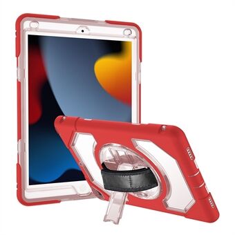 Roterbar håndstropp Kickstand Scratch silikonhard PC godt beskyttet hybriddeksel med blyantholder Skulderstropp for iPad 10.2 (2019) / (2020) / (2021)