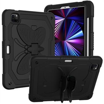 For iPad Pro 11-tommers (2021) / (2020) / (2018) / iPad Air (2022) / (2020) Butterfly Shape Kickstand Tablet Case Silikon + PC støtsikkert deksel med skulderstropp