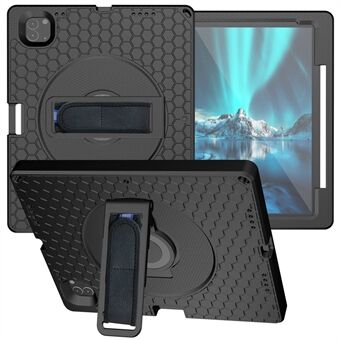 For iPad Pro 12.9 (2022) / (2021) / (2020) EVA+PC-nettbrettbeskyttelsesveske Håndstropp Roterende Kickstand Honeycomb Texture Anti-dråpedeksel med skulderstropp