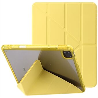 For iPad Pro 12.9 (2022) / (2021) / (2020) / (2018) Origami Tri-fold Stand PU-skinn Gjennomsiktig akryl nettbrettdeksel