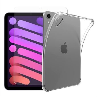 Fire hjørnekollisjonspute Anti-fall gjennomsiktig myk TPU telefonveske Shell med herdet glass skjermbeskytter for iPad mini (2021)