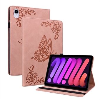 Stand sommerfuglblomst støtdempende PU-skinn Folio-stativkort-spordeksel med elastisk bånd for iPad mini (2021)