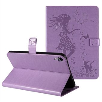 Imprinting Girl Cat Pattern Leather Nettbrettetui Stand Lommebok beskyttende deksel for iPad mini (2021)