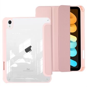 For iPad mini (2021) PU-skinn + TPU + akrylgjennomsiktig nettbrettetui Tri-fold Stand beskyttende deksel