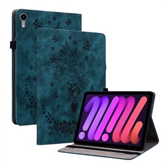 For iPad mini (2021) PU-skinnkortholder Shell Butterfly Rose påtrykt Stand