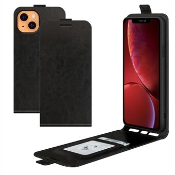 Crazy Horse Texture Vertical Flip Phone Cover Card Slot Lærveske for iPhone 13 - Black