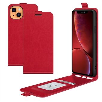 Crazy Horse Texture Vertical Flip Phone Cover Card Slot Lærveske for iPhone 13 - Red