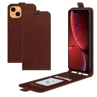 Crazy Horse Texture Vertical Flip Phone Cover Card Slot Lærveske for iPhone 13 - Brown