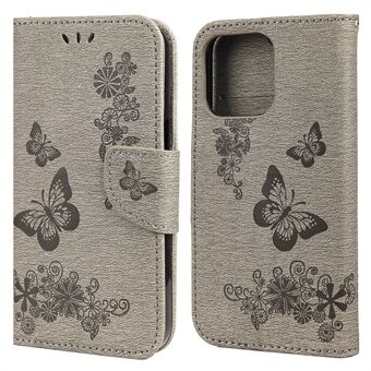 Lommebokveske i lær Imprint Butterfly Flower telefonveske med Stand for iPhone 13 6,1 tommer