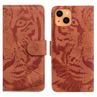 Anti-fall Pure Color Tiger Imprint Pattern Leather Mobiltelefondeksel for iPhone 13 6.1 tommer