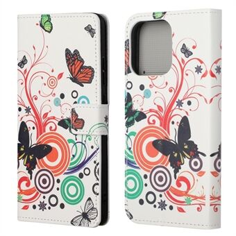 Helkroppsbeskyttende mønsterutskrift PU-skinnlommebok Magnetisk lukker Støtsikkert Stand Funksjon Flip Folio Cover Deksel for iPhone 13 - Colorful Butterflies