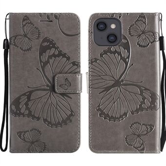 Fullt beskyttende sommerfuglmønster med skinn mobiltelefonskall med stropp for iPhone 13 6,1 tommer