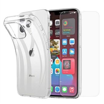 Gjennomsiktig TPU-telefondekselveske med skjermbeskytter i herdet glass for iPhone 13 6,1 tommer