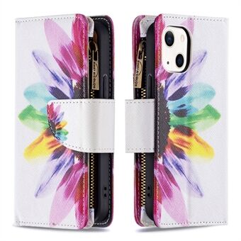 BF03 stilig mønsterutskrift Full beskyttelse med glidelås lommebokdesign Anti-dråpe Stand telefondeksel for iPhone 13 6,1 tommer