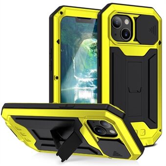 R-JUST Slide Camera Cover Støtsikker PC + Silikon + Metal Hybrid Phone Deksel med Kickstand Design for iPhone 13 6,1 tommer