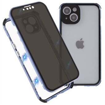 Fire hjørneputer Dobbeltsidig anti-kikk herdet glass + magnetisk metallramme telefonveske med låsespenne for iPhone 13 6,1 tommer