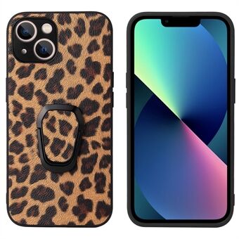 Kickstand Design PU-skinnbelagt telefondeksel med innebygd metallplate for iPhone 13 - Leopard Texture/Dark Brown