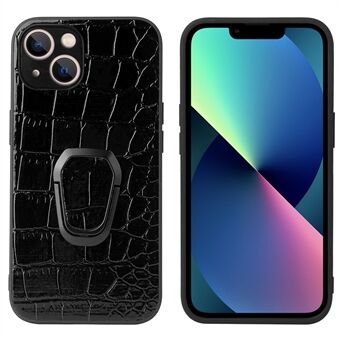Kickstand Design PU-skinnbelagt telefondeksel med innebygd metallplate for iPhone 13 - Crocodile Texture/Black