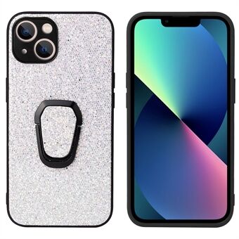 Kickstand Design PU-skinnbelagt telefondeksel med innebygd metallplate for iPhone 13 - Glitter/Silver