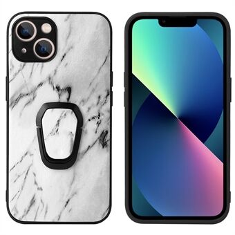 Kickstand Design PU-skinnbelagt telefondeksel med innebygd metallplate for iPhone 13 - Marble Pattern/Grey