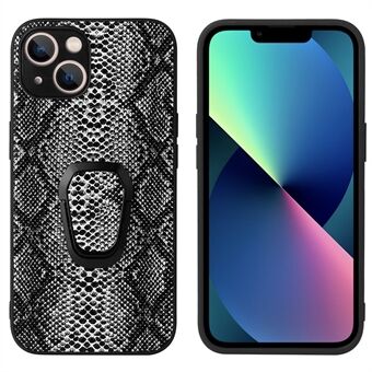 Kickstand Design PU-skinnbelagt telefondeksel med innebygd metallplate for iPhone 13 - Snake Texture/Black
