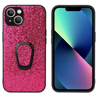 Kickstand Design PU-skinnbelagt telefondeksel med innebygd metallplate for iPhone 13 - Glitter/Rose Red