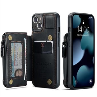CASEME C20-serien Støtsikker tyverisikringslomme lommebokdesign PU-skinn og TPU-bakdeksel Telefondeksel for iPhone 13 - Black