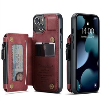 CASEME C20-serien Støtsikker tyverisikringslomme lommebokdesign PU-skinn og TPU-bakdeksel Telefondeksel for iPhone 13 - Red